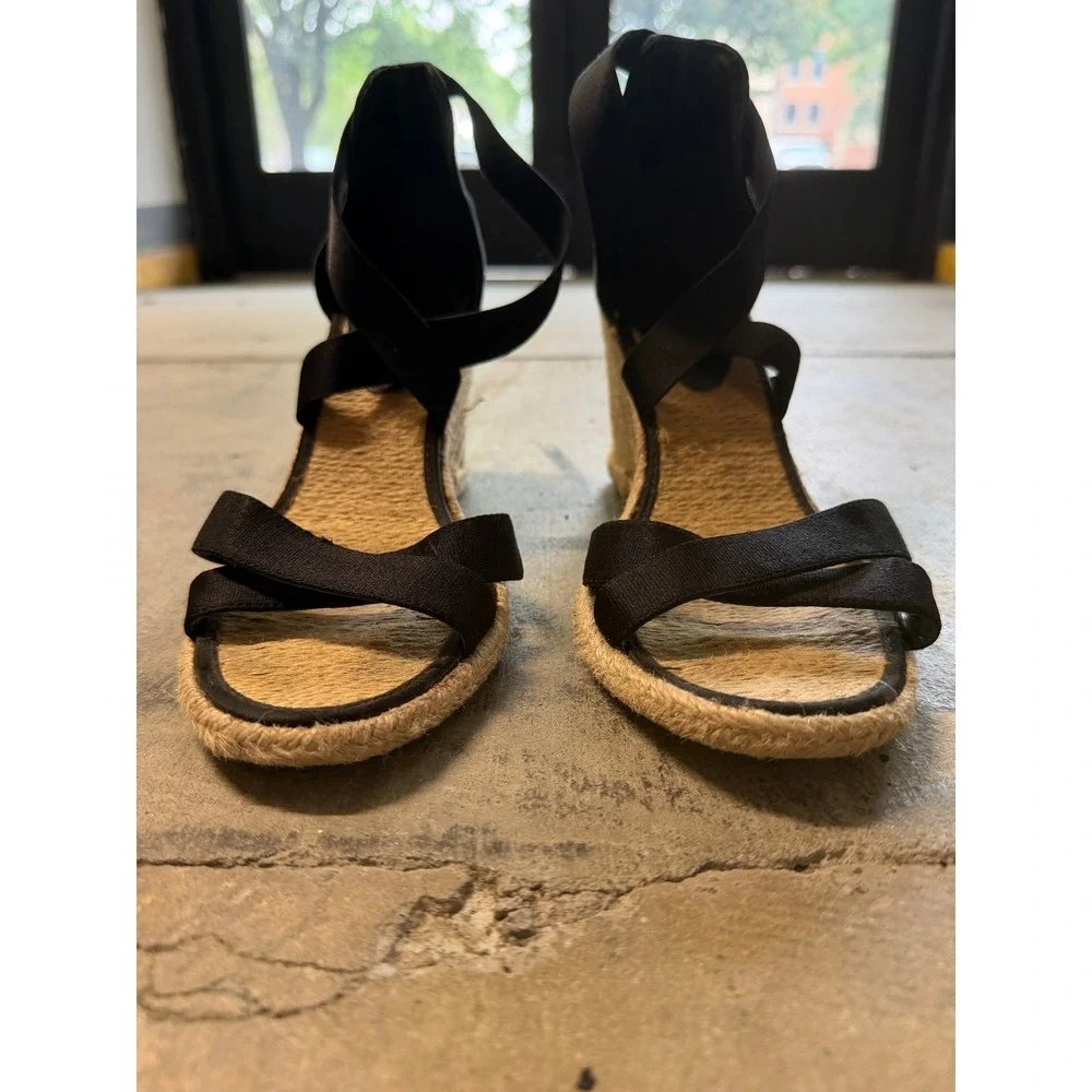 Lauren Ralph Lauren Iliana Black Elastic Espadrille Wedge Sandals Womens 8.5B